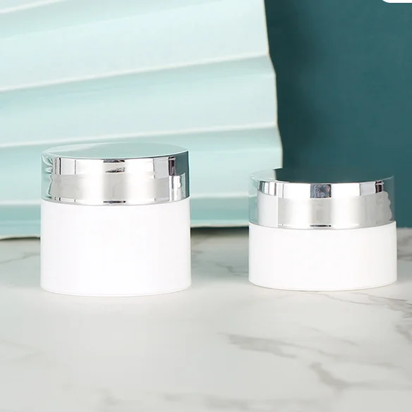 
customized color white PP plastic cosmetic jar 5g 10g with silver lid for eye cream 