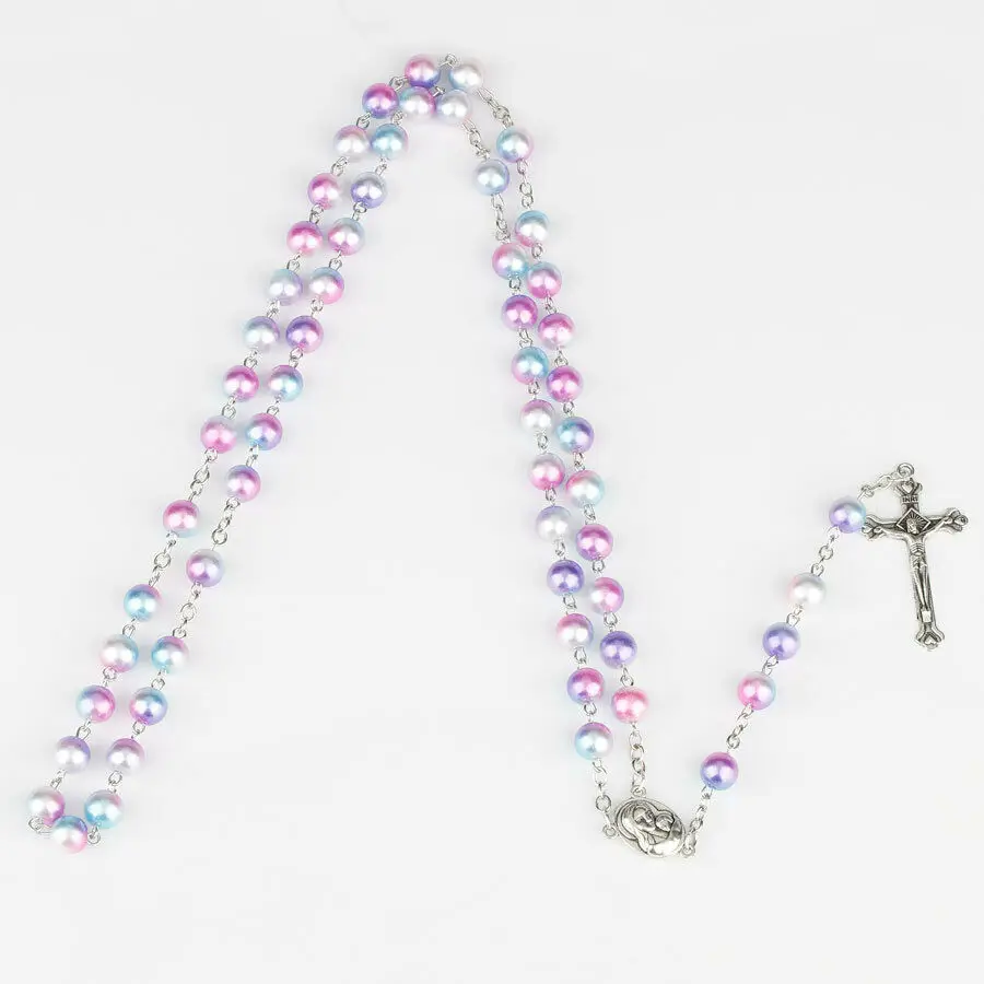 Rosary Pearl Beads Catholic Necklace Crucifix Pendant Necklace Jewelry First Holy Communion Gift