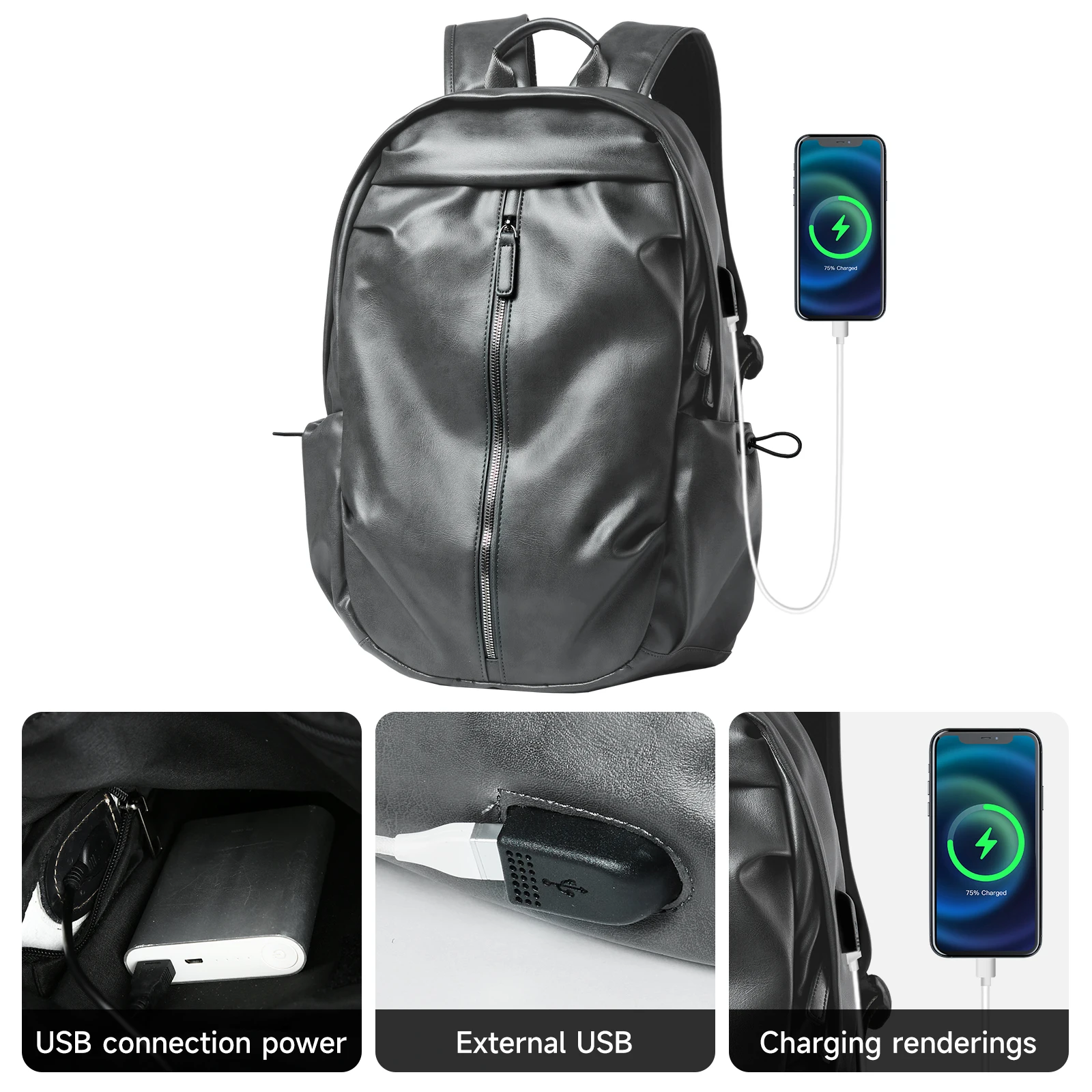 Vintage Leather Laptop Backpack For Men Large Waterproof School Casual Bookbag Work College Travel Leather Backpack