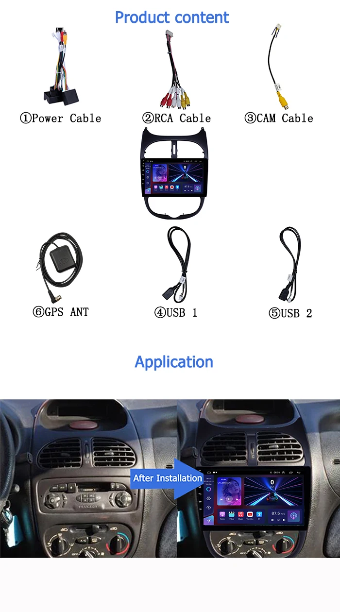 Двойной din автомобильный dvd-плеер рамка стерео навигация carplay bt android Автомагнитола для Peugeot 206 2000-2016