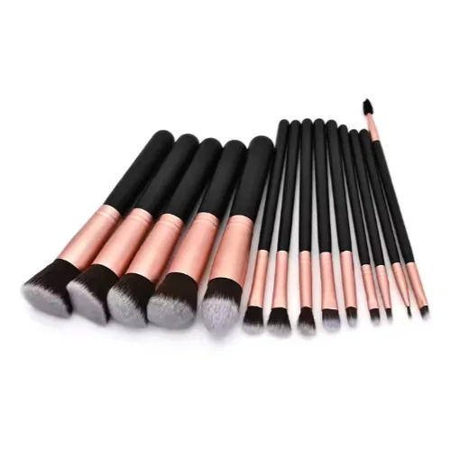 IMAN  Professional Free Samples Promotional Black White Pink Beauty Black 14Pcs Eye Shadow Flat Cosmetic Makeup Brushes Set