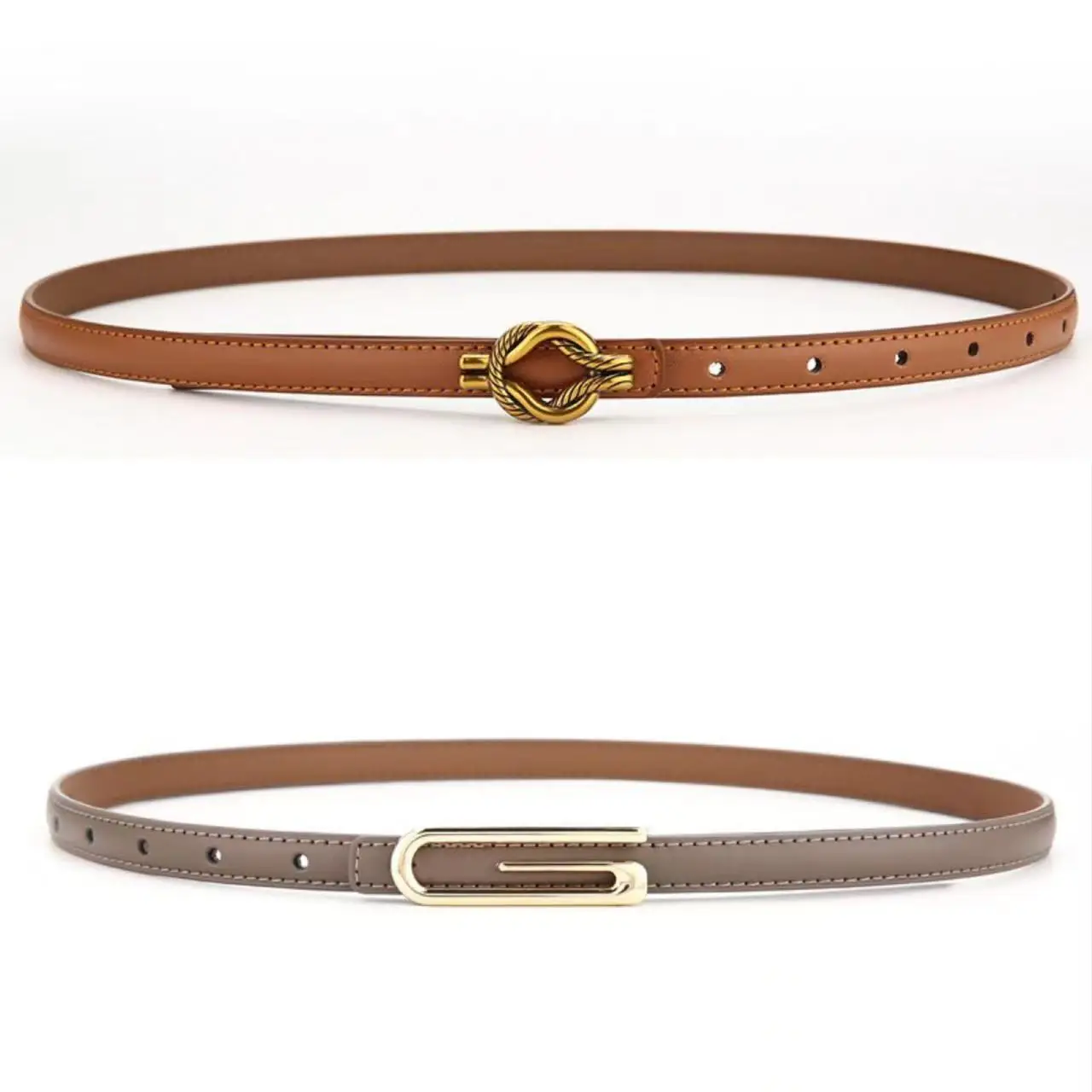 Belt Ladies Genuine Leather Cowhide White Thin Belt Fashion Versatile Decorative With Dresses Denim Pants Belt Summer