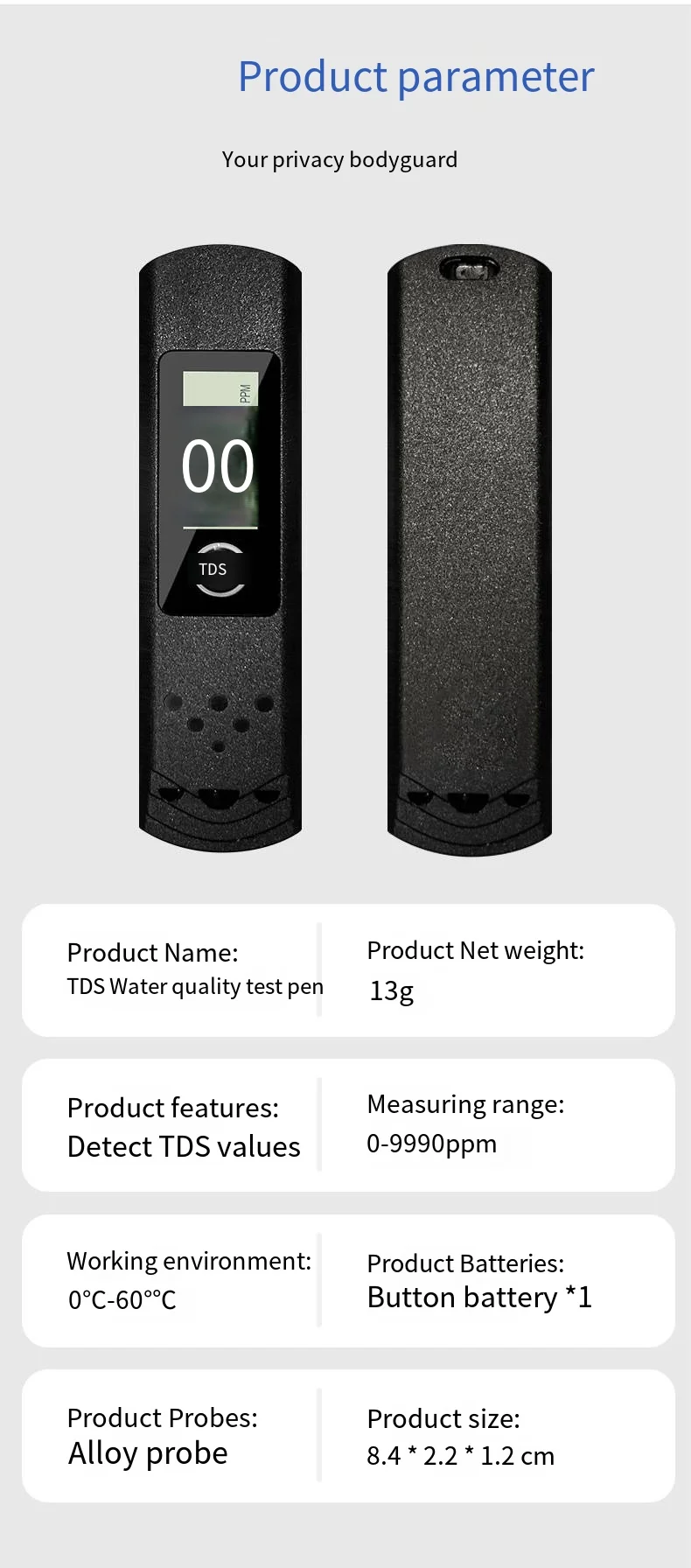 2024 Keychain Design Portable Mini TDS Meter Smart Home Product for Drinking Water Pocket Size H8