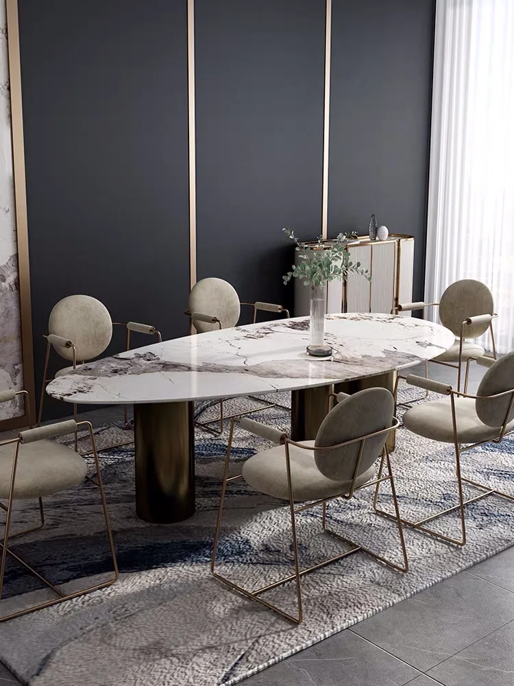 modern golden mirror stainless steel base marble top dining table restaurant furniture dining table set foshan