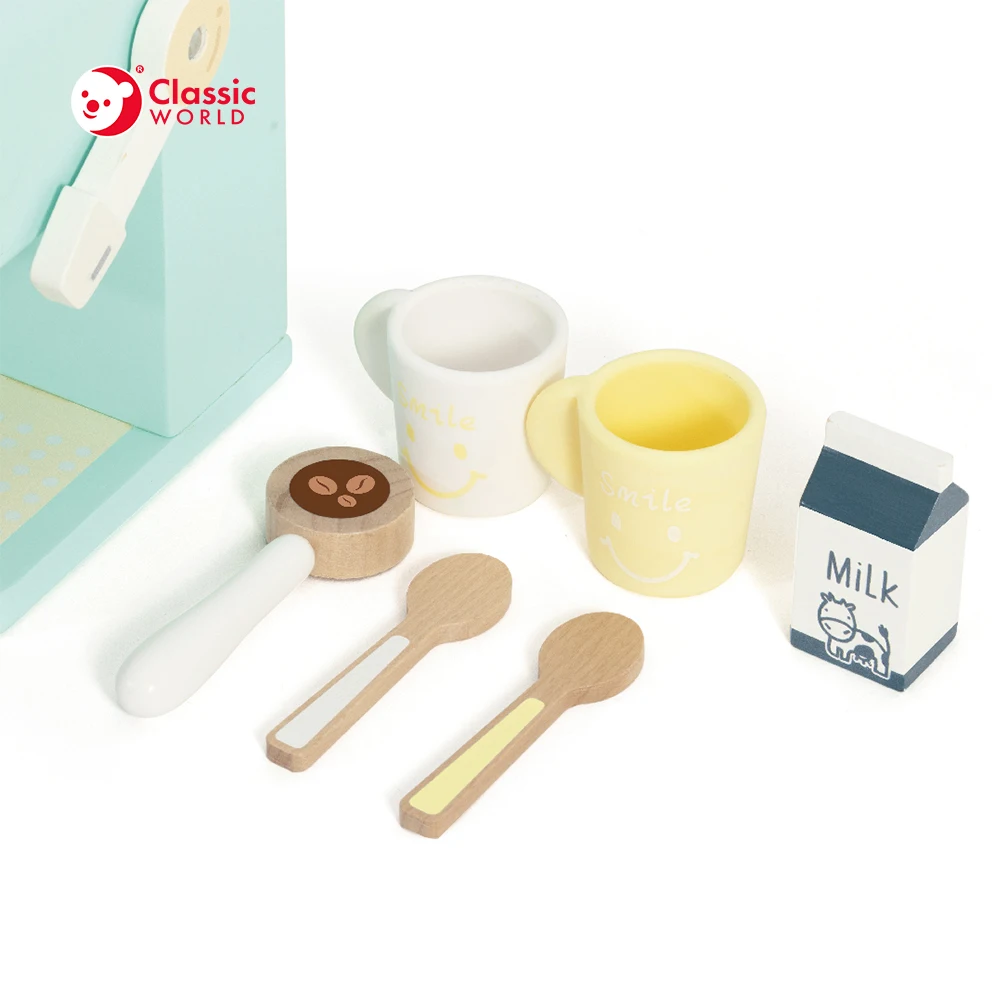2022 Classic World Upgraded  Kitchen Set Toy Wooden Coffee Maker Encourages Imaginative Play for Kids