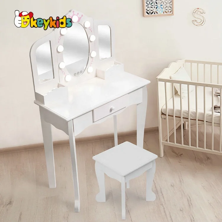 Most popular girls pink wooden dressing table with LED mirror W08H193