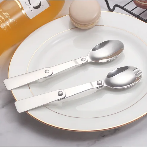 Еда класс складной S/S 304 дети ложка и вилка для sessert bento