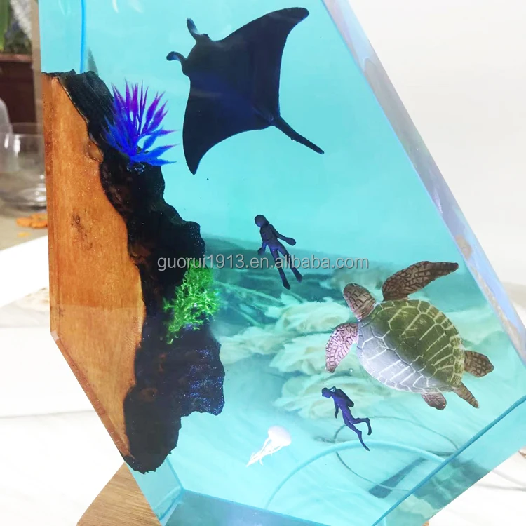 Luxury Ocean Sea Animal Wood Resin Night Light Handicraft DIY Decoration Led Light Tropic Tour Commemorative Gift