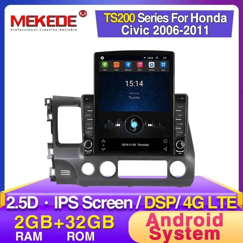 Tesla Vertical Android IPS+DSP 4G LTE Car Radio Video Player For Honda Civic 2006-2011 Car Stereo Audio Multimedia System no dvd