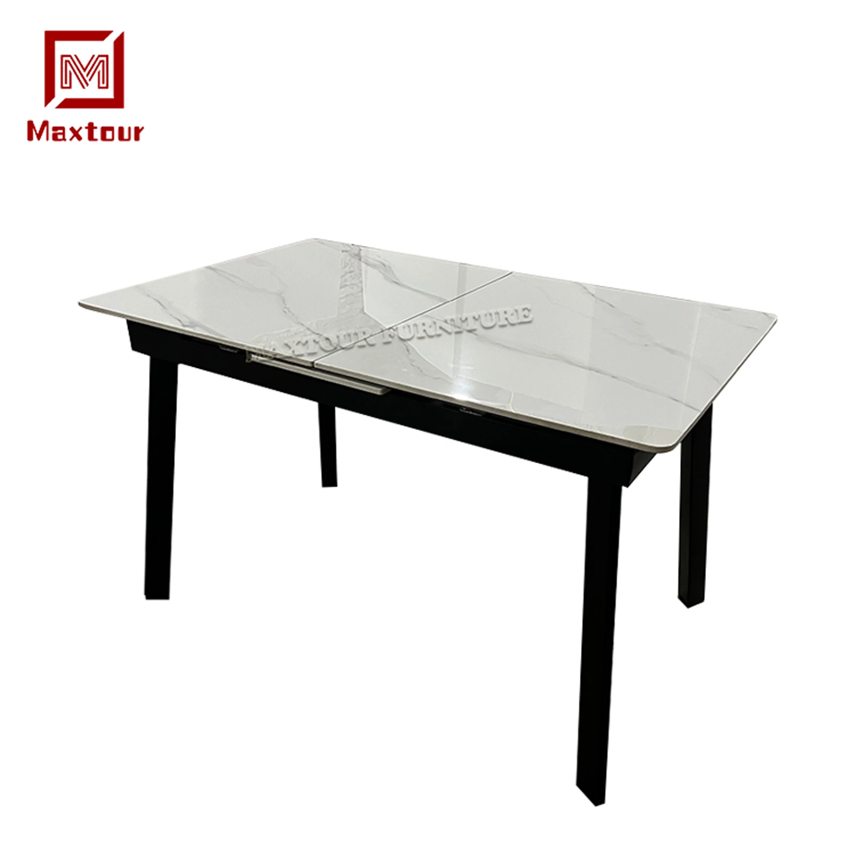 Customized Size Modern Dining Table Extendable Folding Home Furniture with Sintered Stone Top and Metal Base for Dining Room
