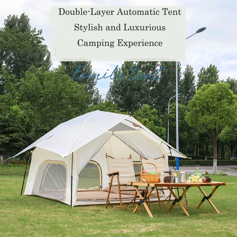 Outdoor Luxury Black Glue Mushroom Tent Double-Layer Hexagonal Automatic Tent Waterproof UV Protection Portable Quick Setup