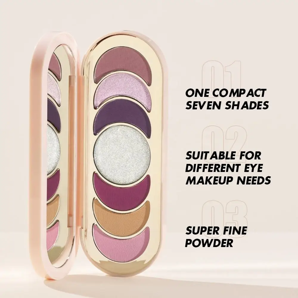 Custom Logo Waterproof 7 Colors High Pigmented Vegan Shimmer Private Label Eyeshadow Pressed Powder Talc Free Eyeshadow Palette