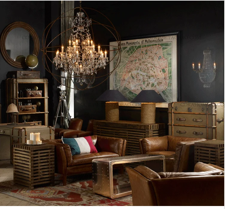 vintage rust design light manufacturer retro iron Globe pendant lamp decorative crystal chandelier