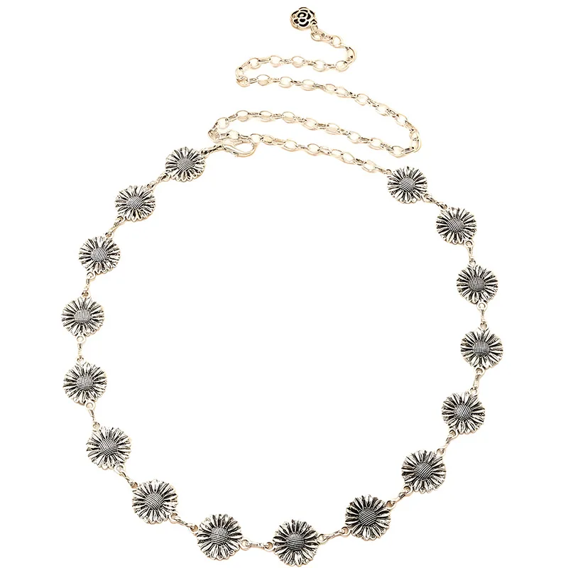 2024 Vintage Metal Sunflower Waist Chain Women New Summer All-Match Dress Design Decorative All-Match Dress Metal Belts
