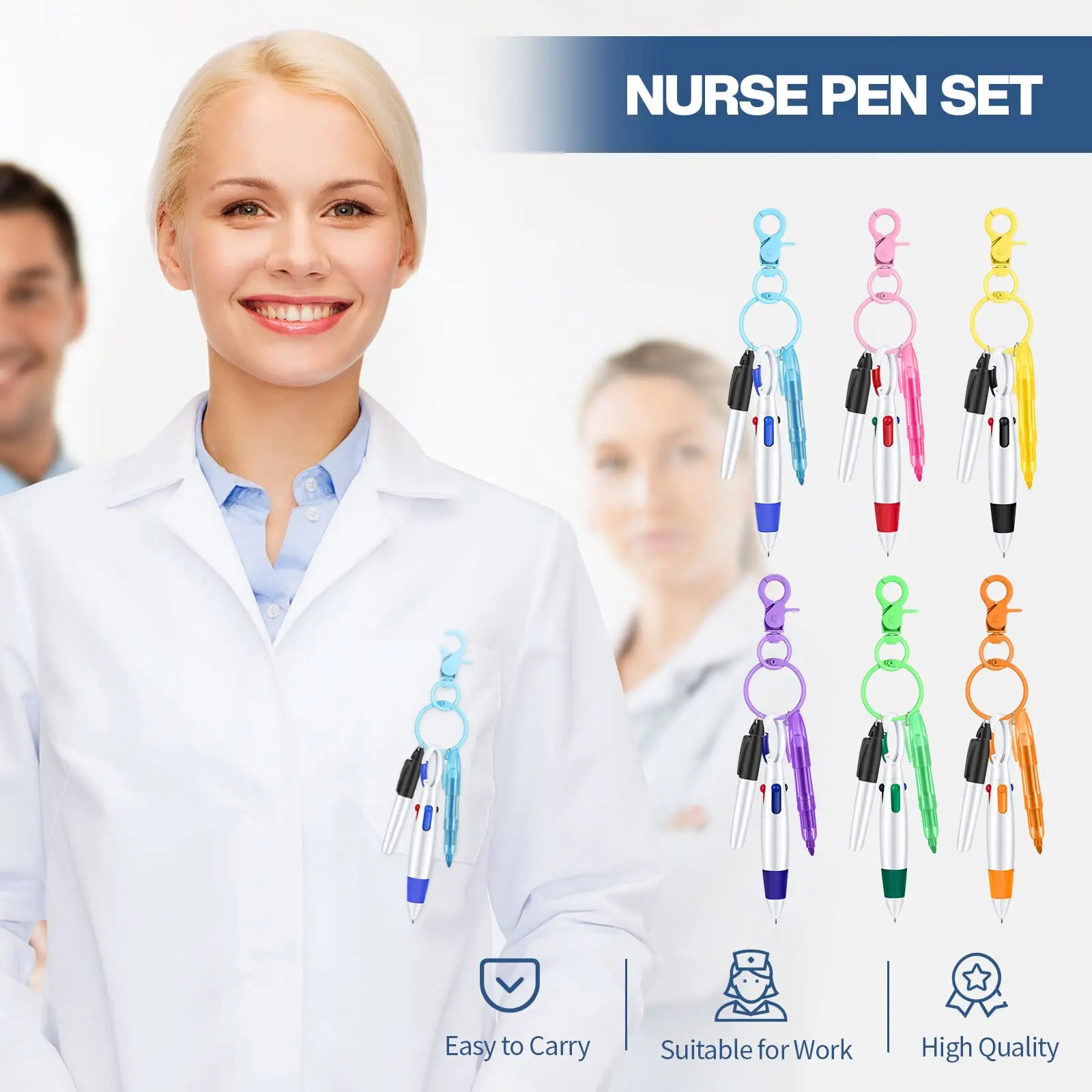 Mini Highlighter Nurse Pen Pack Set Tip Highlighter Permanent Marker Pen Retractable Ball Pen With Nursing Key Chain