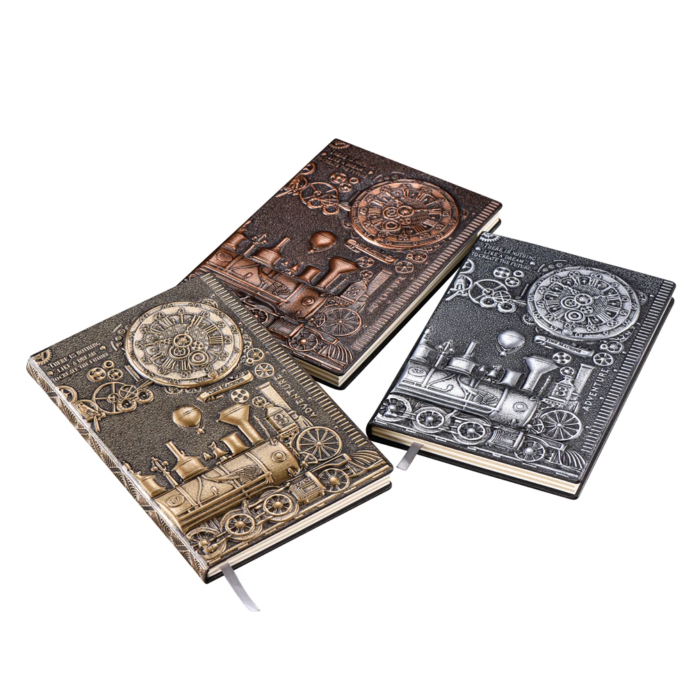 A5 Punk Train Embossed Antique Travel Notebook Custom Leather Diary Writing Notebook Leather Notebook