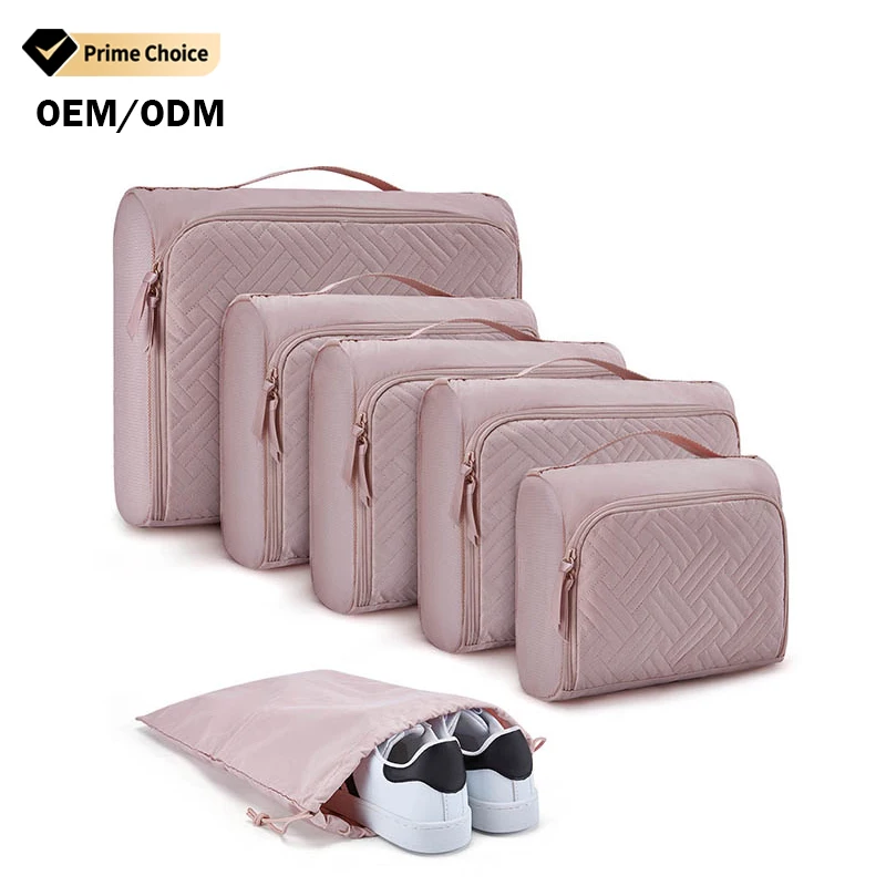 Worthfind Oem Odm 6 In 1 Compression Polyester Storage Bag Set Luggage Suitcase Waterproof Travel Organizer Packing Cubes