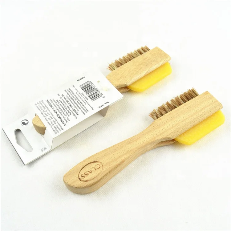 Double Side Suede Rubber Shoe Cleaning Brush Wooden Horse Hair Shoe Shine Brush
