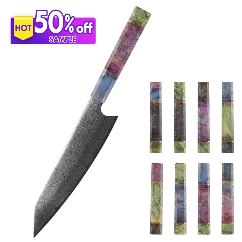 Wholesale 8 inch kitchen knife damascus stable wood Purple handle chefs knives meat cutting knife