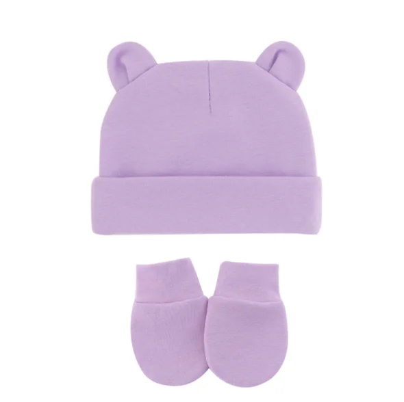 Cute Bear Ear Newborn Baby Beanie Gloves Set Cotton Knitted High Elastic Infant Warm Baby Hat for 0-12 Month