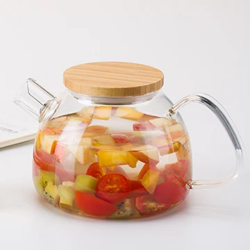 Modern Style Glass Fruit Pot Water Pitcher Japanese Infuser Kettle Set Transparent Glass Teapot With  Bamboo Lid