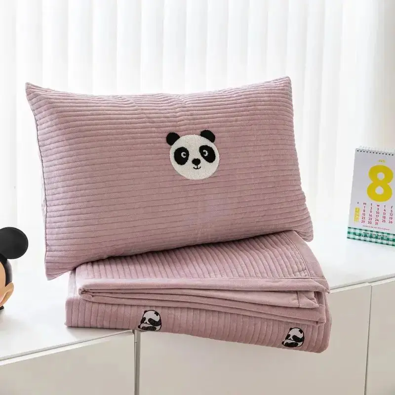 Korean Embroidery Quilted Cotton-Fleece Blend Bed Cover Custom Size Three-Piece Baby Fleece Thickened Sheets for Autumn Winter