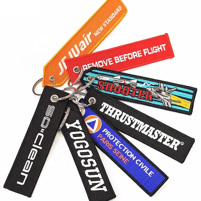 Cheap Custom Embroidered Twill fabric key chain, keyring, key tag