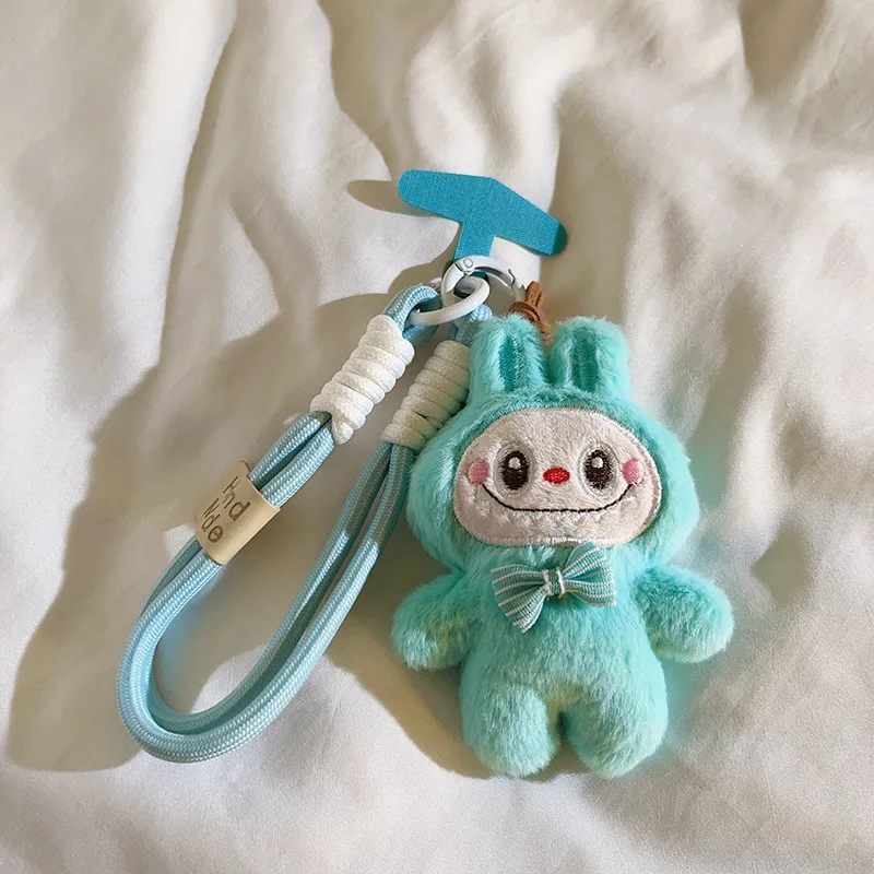 Kawaii Pink Labubu Plush Keychain Cartoon Mobile Phone Case Doll pendant Kawaii Student Schoolbag Key Tag Gift Toys Wholesale