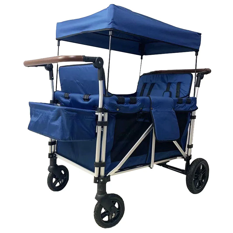 wholesale folding 4 wheels wagon trolley for toddlers/outdoor beach kids foldable wagon with cover/baby utility wagon with brake