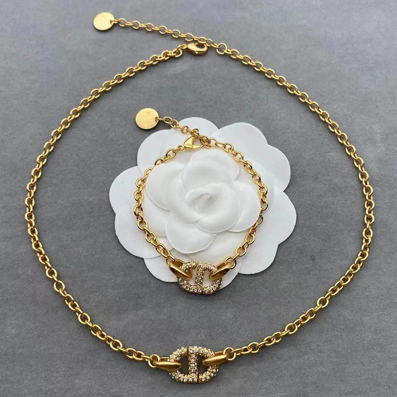 New Arrival Stainless Steel Thick Chain CD letter ring CD earrings Neck Jewelry Letter CD Pendant Custom Cuban Chain Necklace