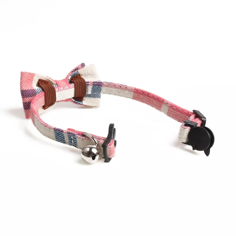 Fashion Plaid Cotton Bow Tie Cat Dog Necklace Choker Cute Pet Wedding Collar with Bell