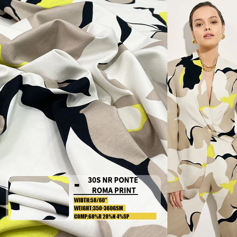 Harvest  ponte roma knitted fabric 30S  NR ponte roma small floral printed rayon nylon spandex stretch print fabric for dress t-