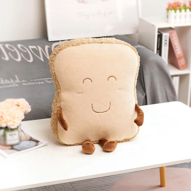 Custom Made Soft Toy Toast Sliced Bread Pillow Cute  Smile Stuffed Bread Toy Cotton Plush Sofa Pillows Toast soft toy, Brown