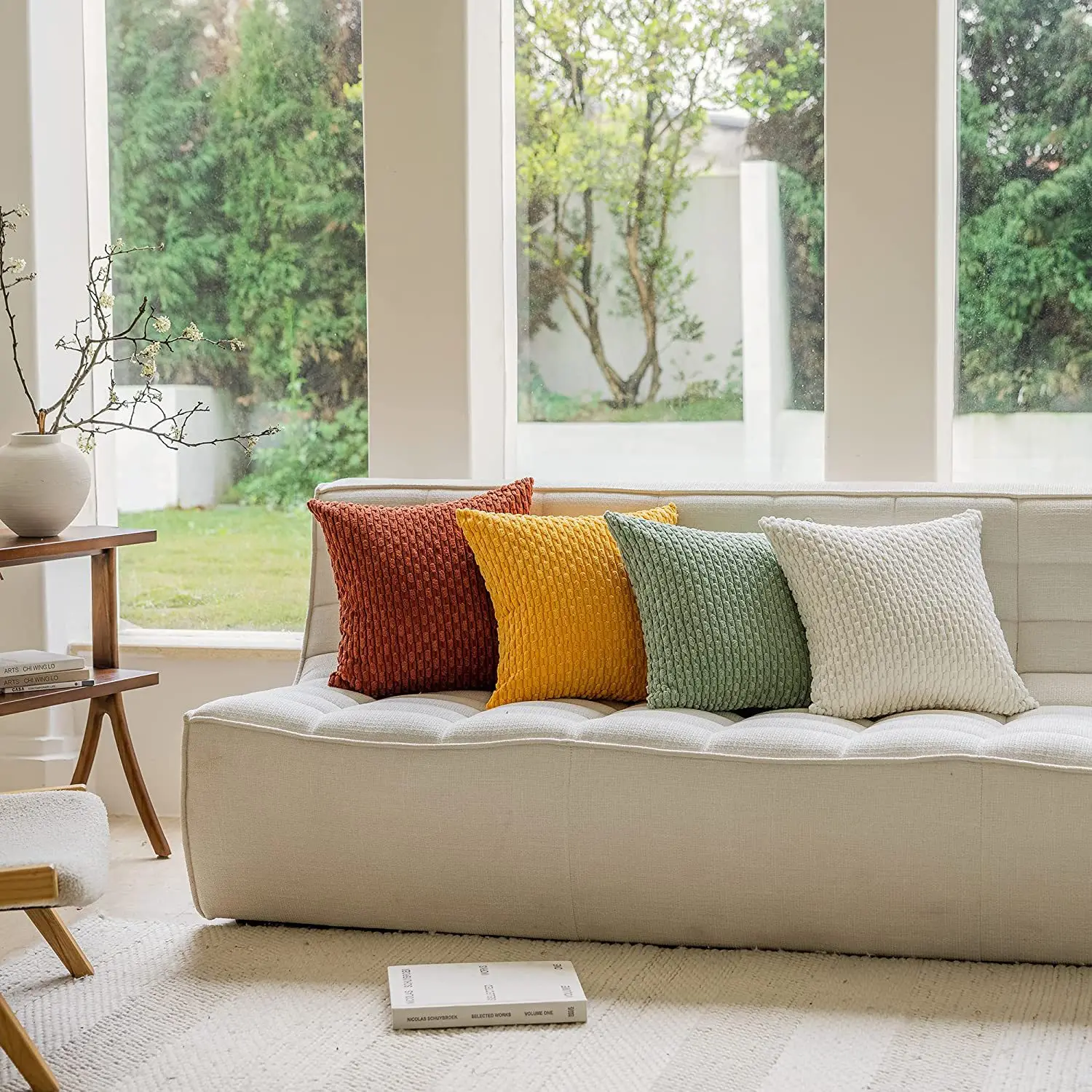 New Modern Decorative Luxury Soft Boho Striped Corduroy Plush Velvet Throw Pillow Case Cushion Cover Pillowcase