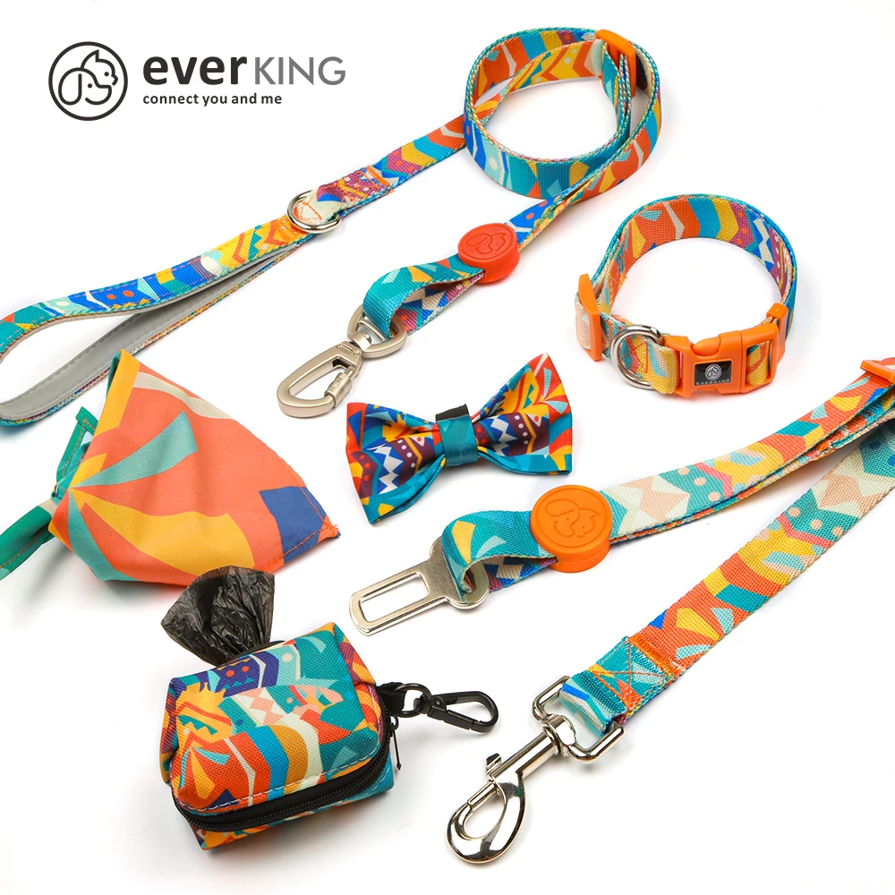 pet supplies dog harness and leash set strap plaid fabric dog adjustable neoprene harness leash and collar whole set