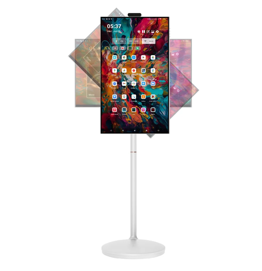 OEM Vertical Windows Living Room Wireless Moveable Monitor Floor Standing 1920*1080 HD Touch Screen Portable TV Timing Switch