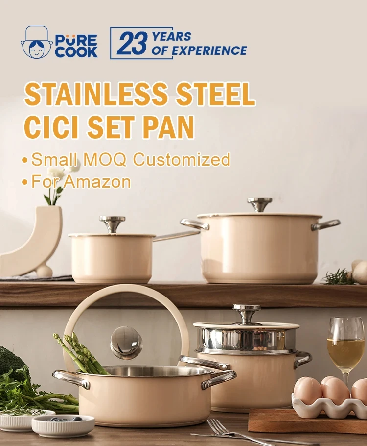 Kitchen Stainless Steel 304 Soup Sauce Pot Cook pots and pans Ceramic Paint Stainless Steel Cooking Pot Sets with Glass Lid