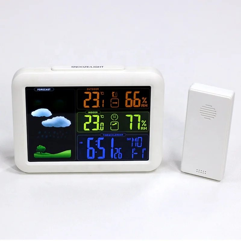 KH-CL157 Barometer Alarm Clock Home Forecast Color Digital Automatic Wireless Weather Station with Outdoor Sensor