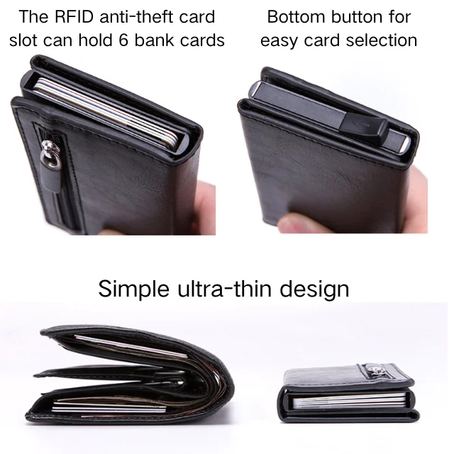 RFID Blocking Pop Up Aluminum Case Credit Cards Holder PU Leather Cards Wallet