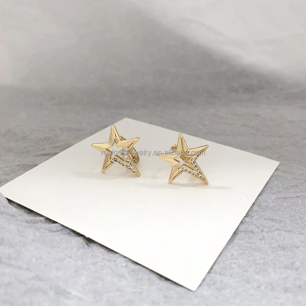 Wholesale Cute Hoops With Star Design 18K Gold Color Plated Earring Trendy Style Brass Earring Unique Design Woman Jewelry