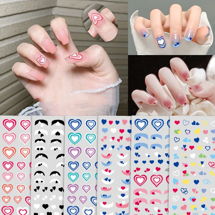 Wholesale 6 Design Nail Stickers 3D Sweetheart Spice Bump Heart with Adhesive Blue Nail Stickers Decals