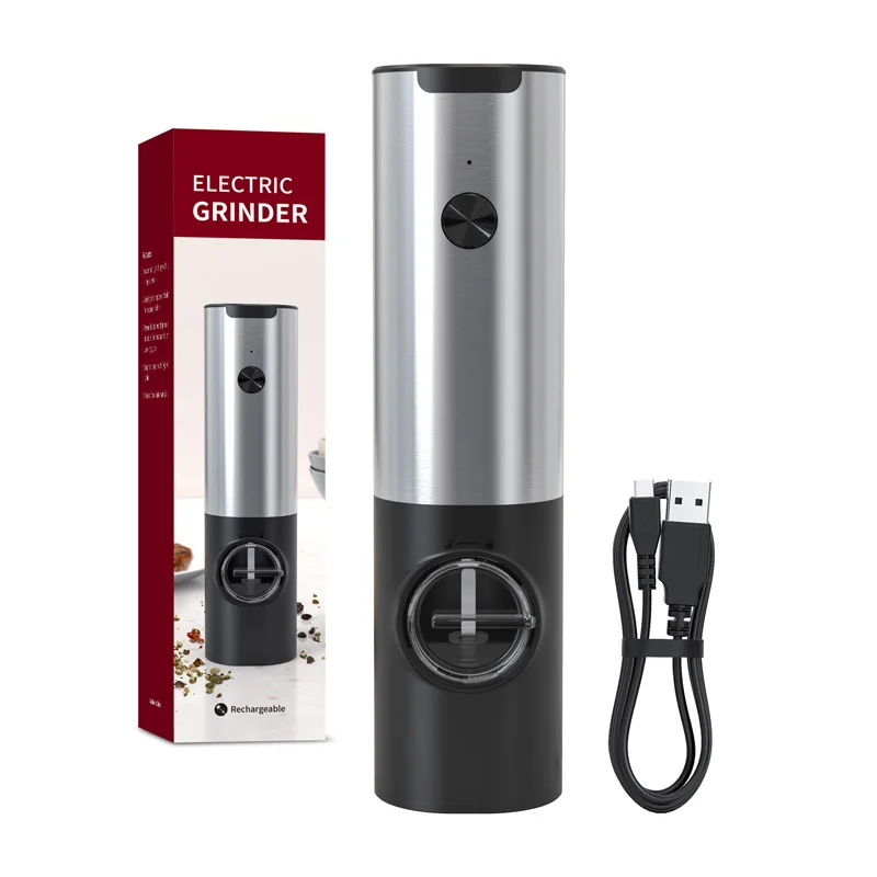 Stainless Steel Grinder Rechargeable Pepper Mill One Handed Operation Electric Salt and Pepper Mills with Light