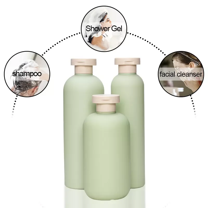 Matte Green Plush HDPE Plastic Cosmetic Packaging Soft Touch Squeeze Body Lotion Bottles Shampoo Bottle 200ml 250ml 400ml 500ml