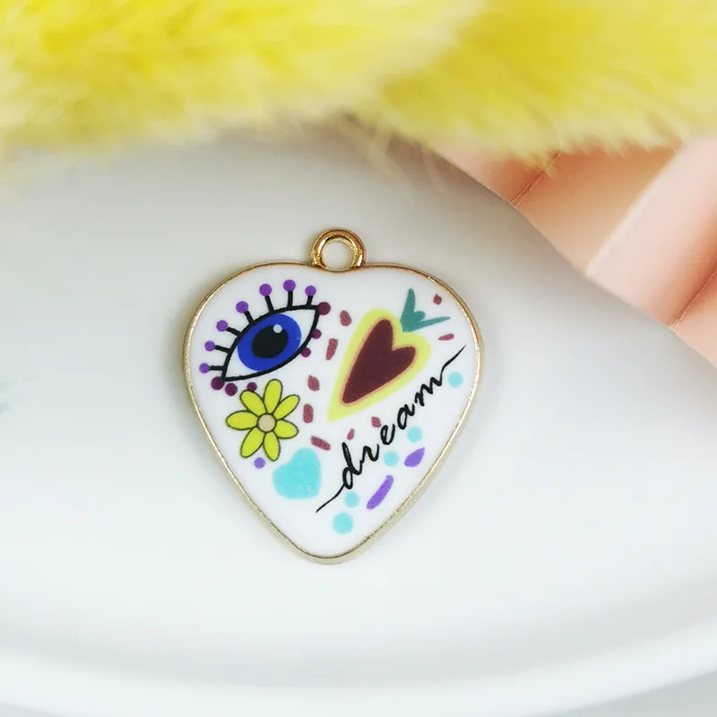 Wholesale Supply Metal Alloy Enamel Printing DIY Heart Charm Pendant Bracelet Chain Necklace Customized Accessories Jewelry