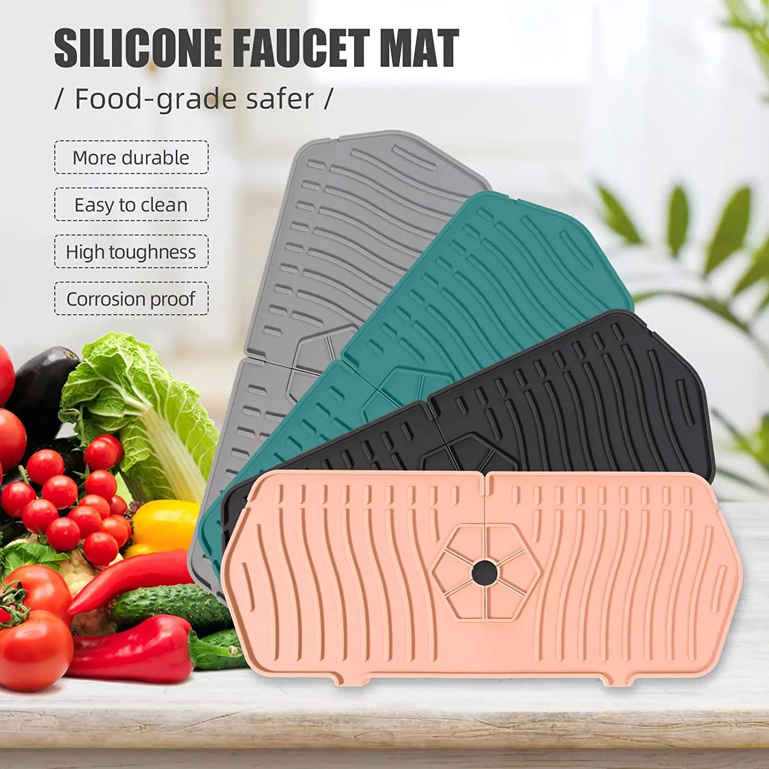 2022 Hot Selling Silicone Sink Faucet Mat for Kitchen Sink Splash Guard