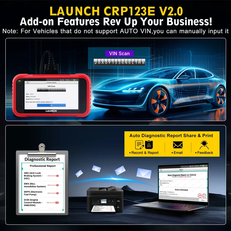 Profesional LAUNCH X431 CRP123E V2.0 OBD2 Auto Diagnostic Tool Support Fast VIN autodetect and One key update online