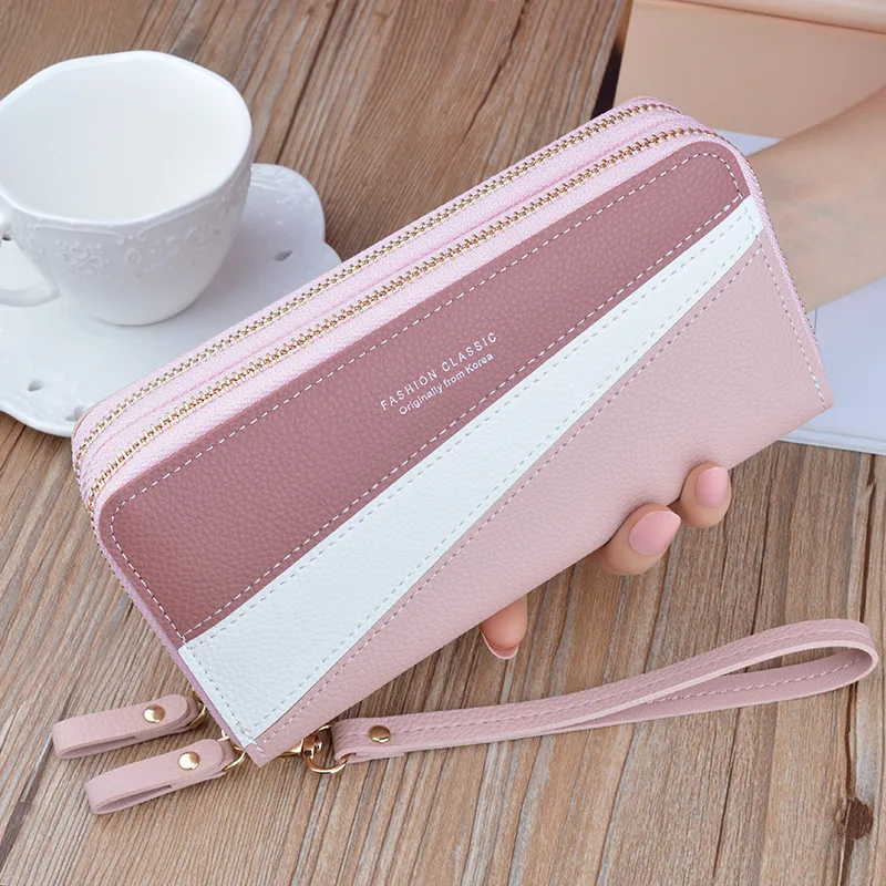 2021 PU girls Korean style cute colorful double zipper long cash wallet coin purses card holder zipper handbag for women