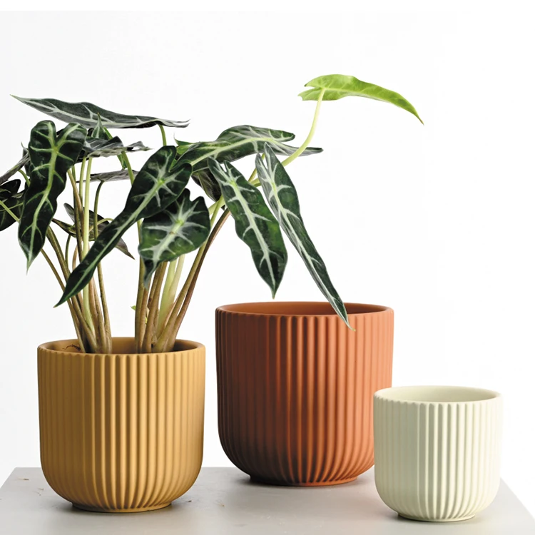 Wholesale Products Striped Cylinder Succulent Flower Pot Matte Solid Planter Plant Pots for Home Decor