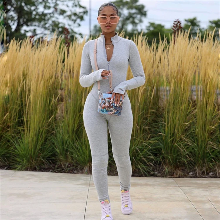 
Fall fashion newest zipper sexy bodycon Long Sleeve Jumpsuit Women One Piece Jumpsuit for women rompers 
