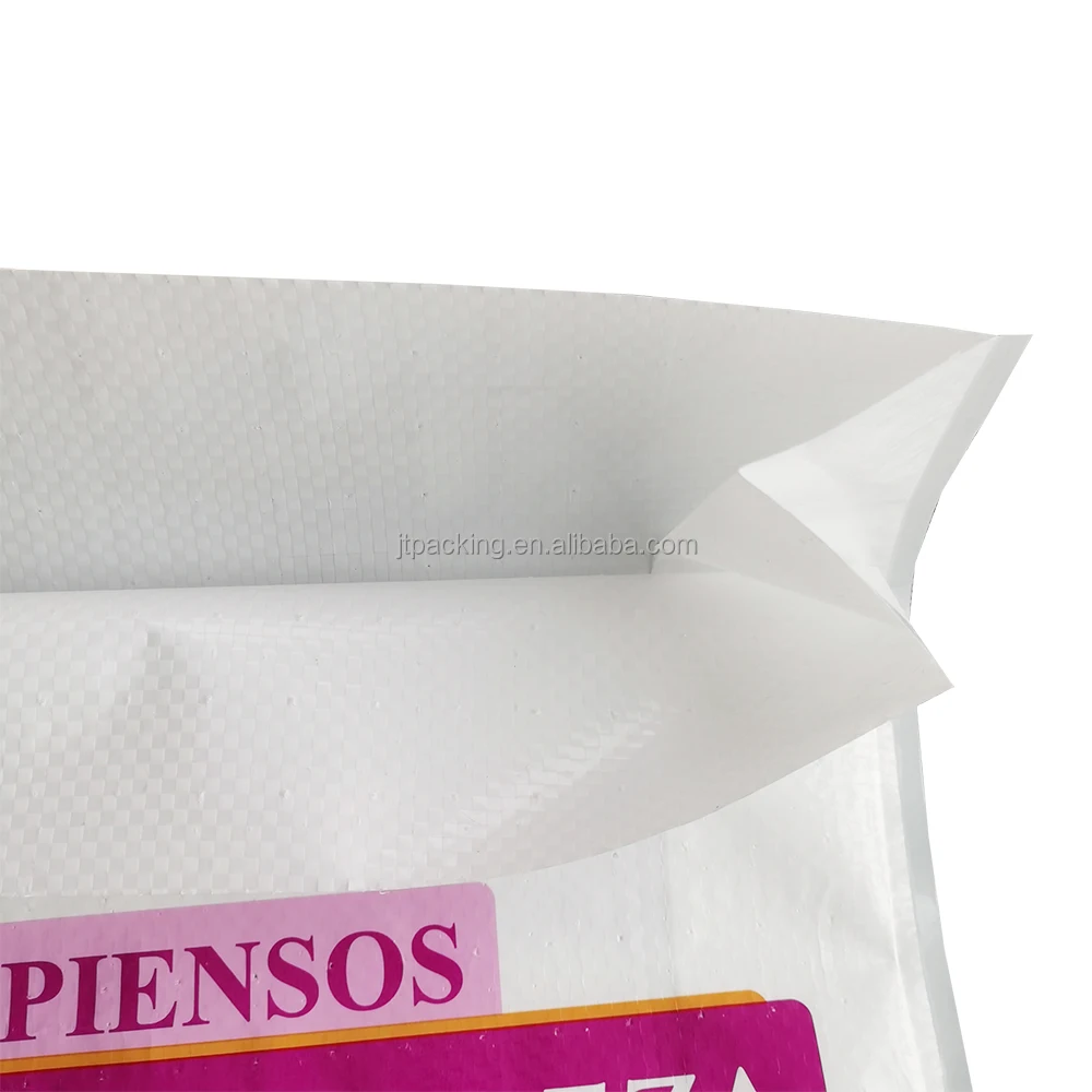 Customize Laminated Bags M-shape Edge PP Woven Bag Animals Feed Sack 25kg 50kg for Rice Grain